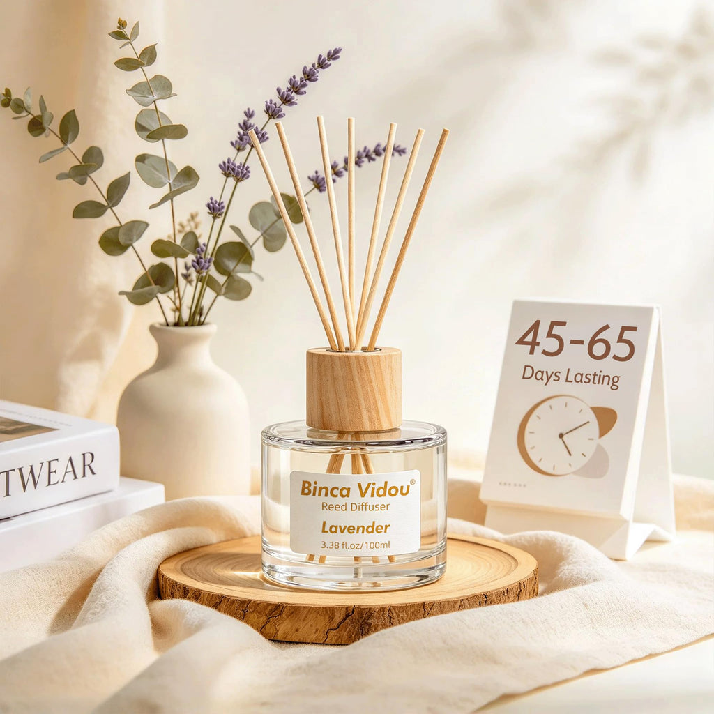 Reed Diffuser Set, Lavender & Vanilla Natural Scent Oil Diffusers with Sticks Bathroom Aromatherapy Decor 3.4oz x 2