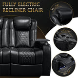 Home Theater Seating, Living Room, Powered Headrest, Powered Lumbar, Italian Leather, Powered Recline (Black