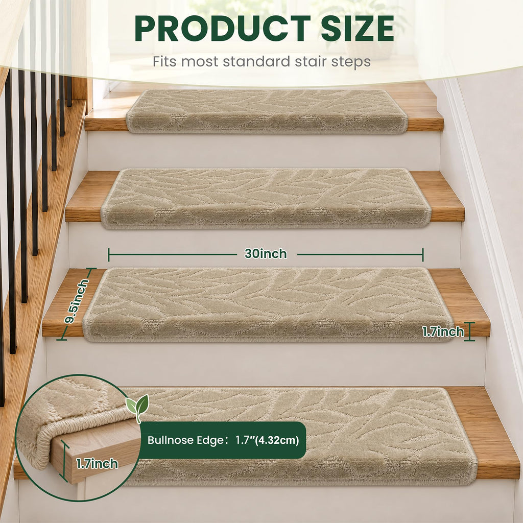 Bullnose Stair Treads for Wooden Steps, Indoor, 7Pcs, Beige