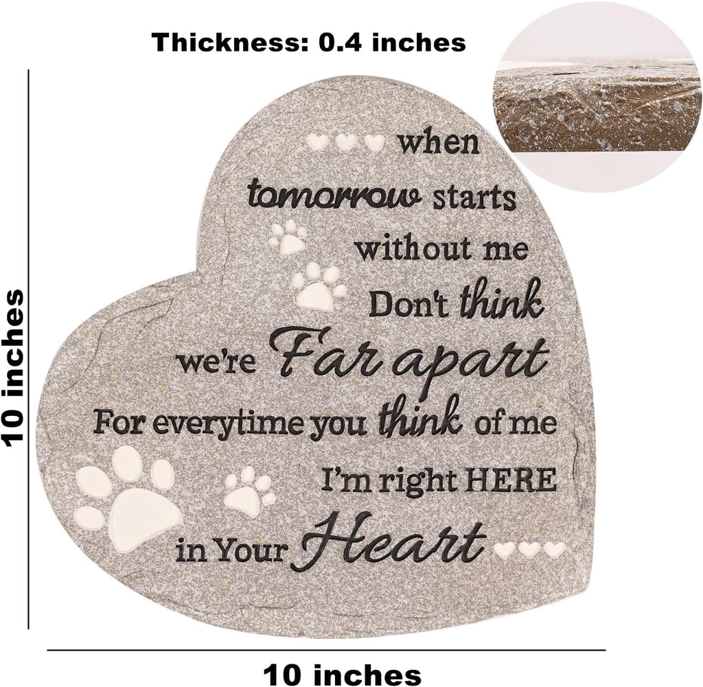 Pet Memorial Stone for Dogs Cats, 10 Inch Dog Memorial Gifts for Loss of Dog, Heart Shaped Cat Memorial Stones, Pet