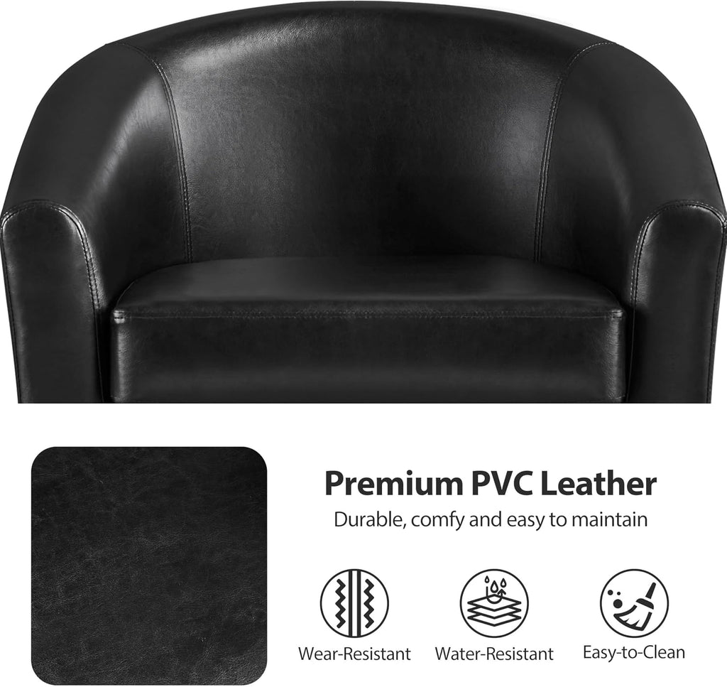 Accent Chairs, Faux Leather Barrel Armchairs, Black