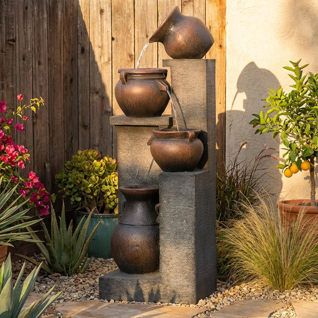 53''H Water Fountain Outdoor Garden Fountain Large- 4 Tiered Cascading Bowls and Outdoor Fountains and Waterfalls with