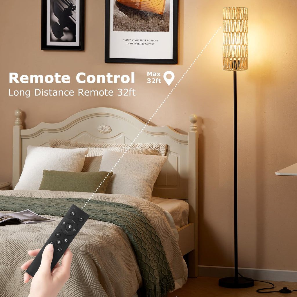 64'' Floor Lamps with Remote Control and Stepless Dimmable Colors Temperature & Brightness, Boho Black Standing Lamp