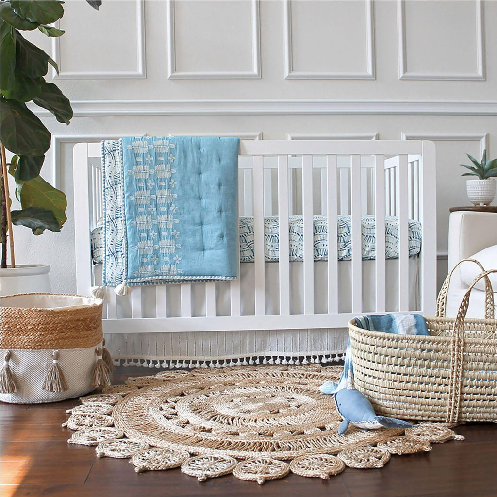 Wrap Around Bed Skirt for Crib, Cotton Crib Skirt for Boy's and Girl's Nursery, White, 28"w x 52"h x 16"d