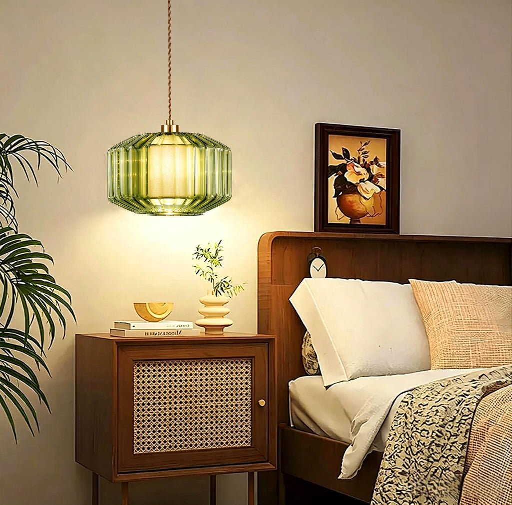 Plug in Pendant Light Glass Hanging Lights with Plug in Cord Boho Hanging Lamp Gold Mid Century Modern Vintage