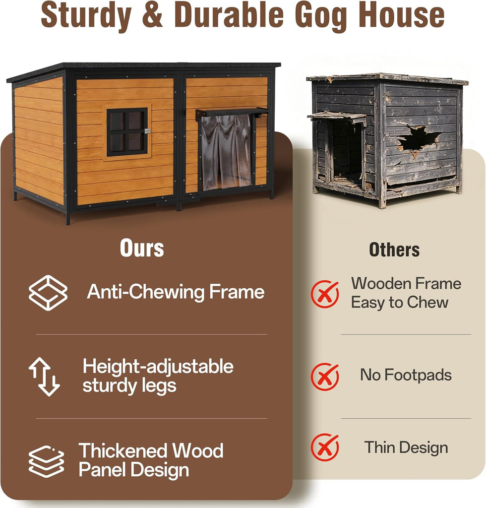 59" Extra Large Outdoor Dog House, Brown