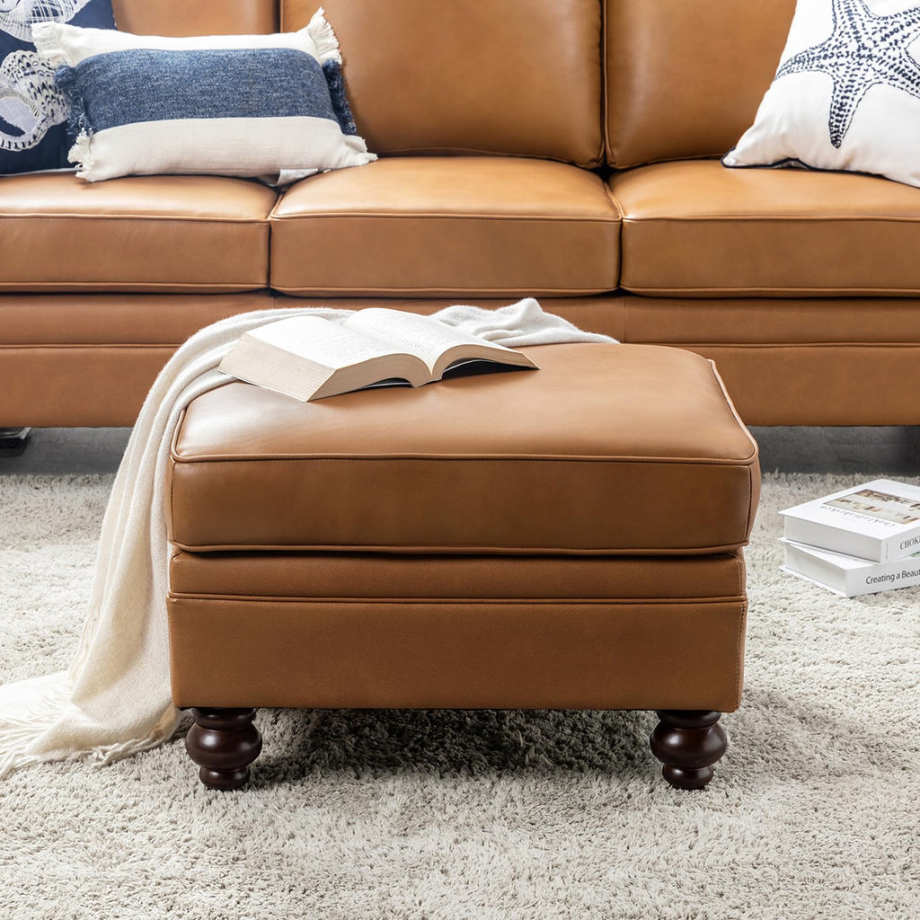 Genuine Leather Ottoman Coffee Table, Ottoman Foot Rest, Camel