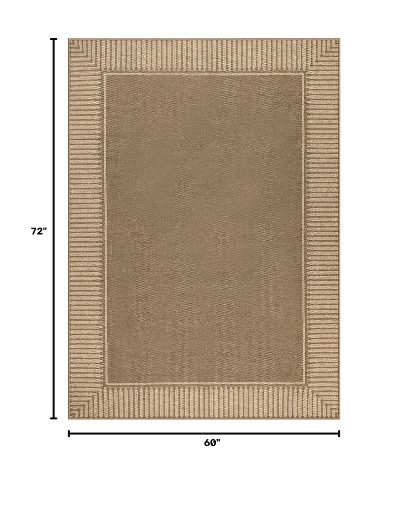 Easy Jute Indoor Outdoor Rug, Brown Striped Border Area Rug