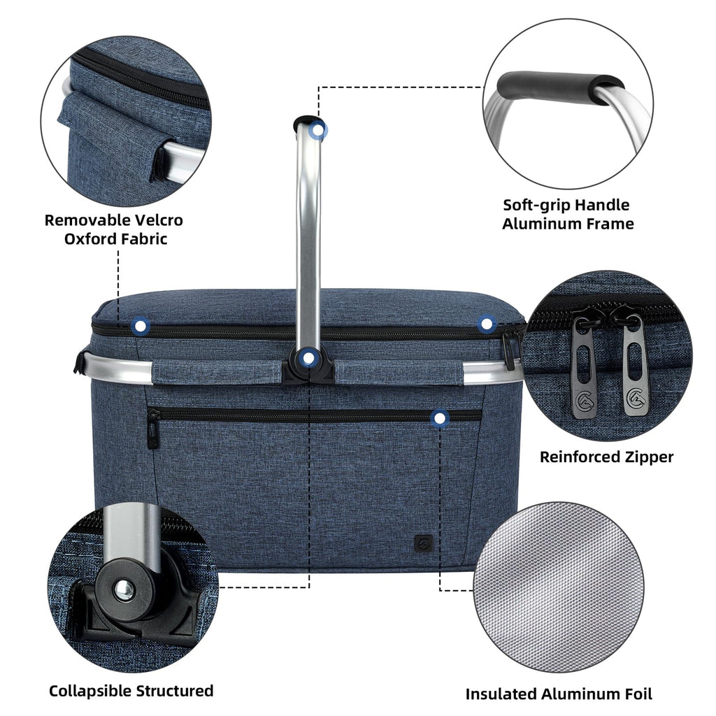 Basket, 2 Ice Boxes, 32L Insulated Cooler Foldable, Thick