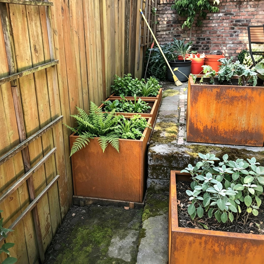 Corten Steel Planter Box Outdoor Planter Metal Square 20 Inch Large Steel Planter Box Rustic Cube Patina Tall Plant