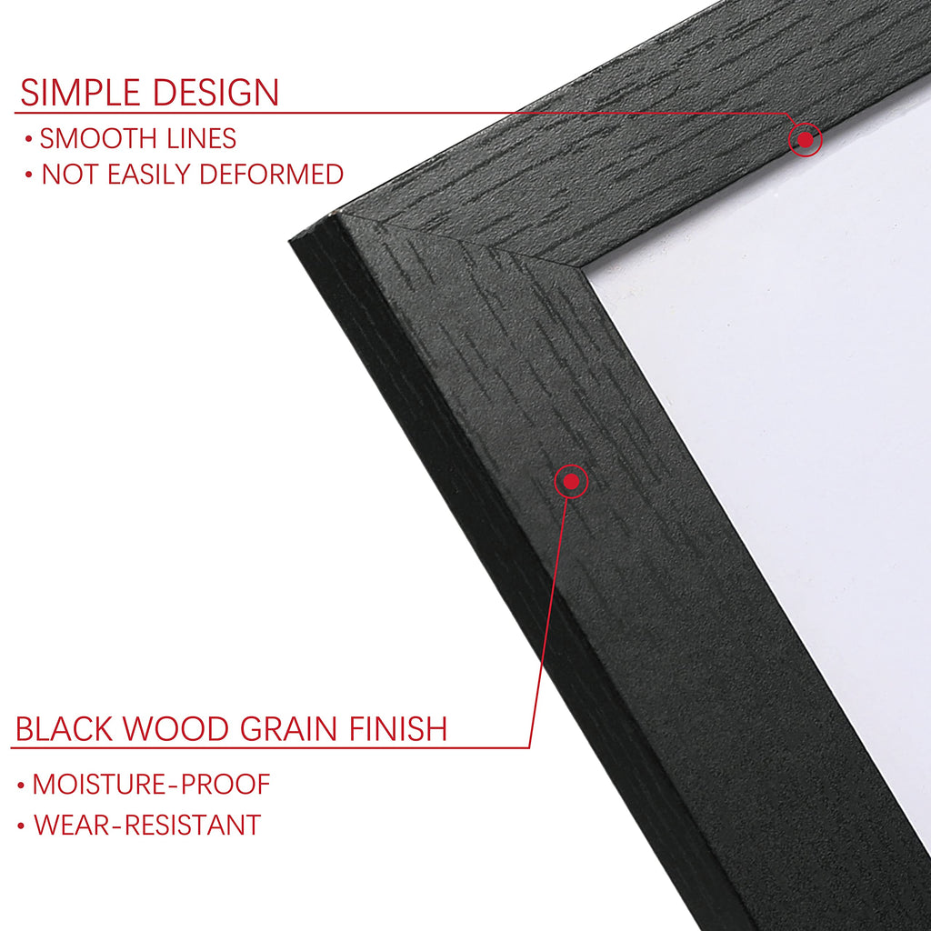 11x14 Picture Frame Set of 6, Wall or Tabletop, Black Woodgrain