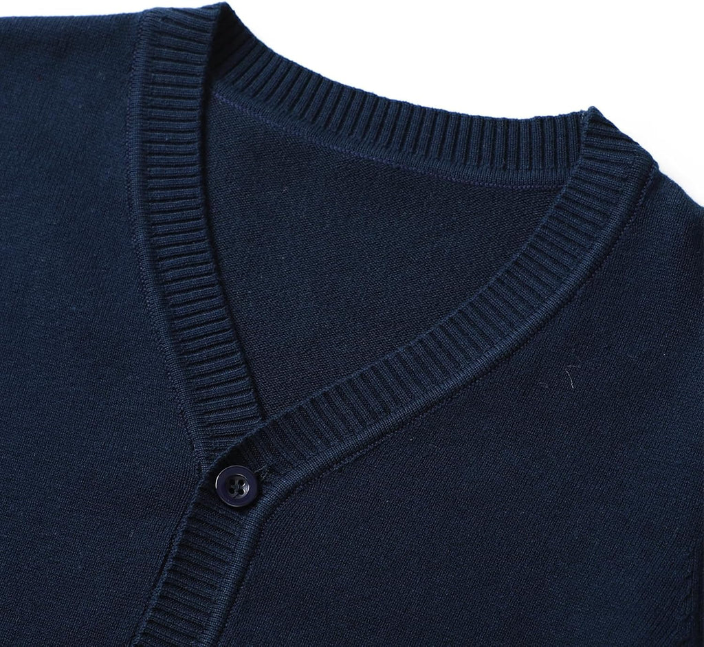 Kids Boy Girl School Uniform Cardigan Sweaters V-Neck Basic Solid Button Knitted Cardigan