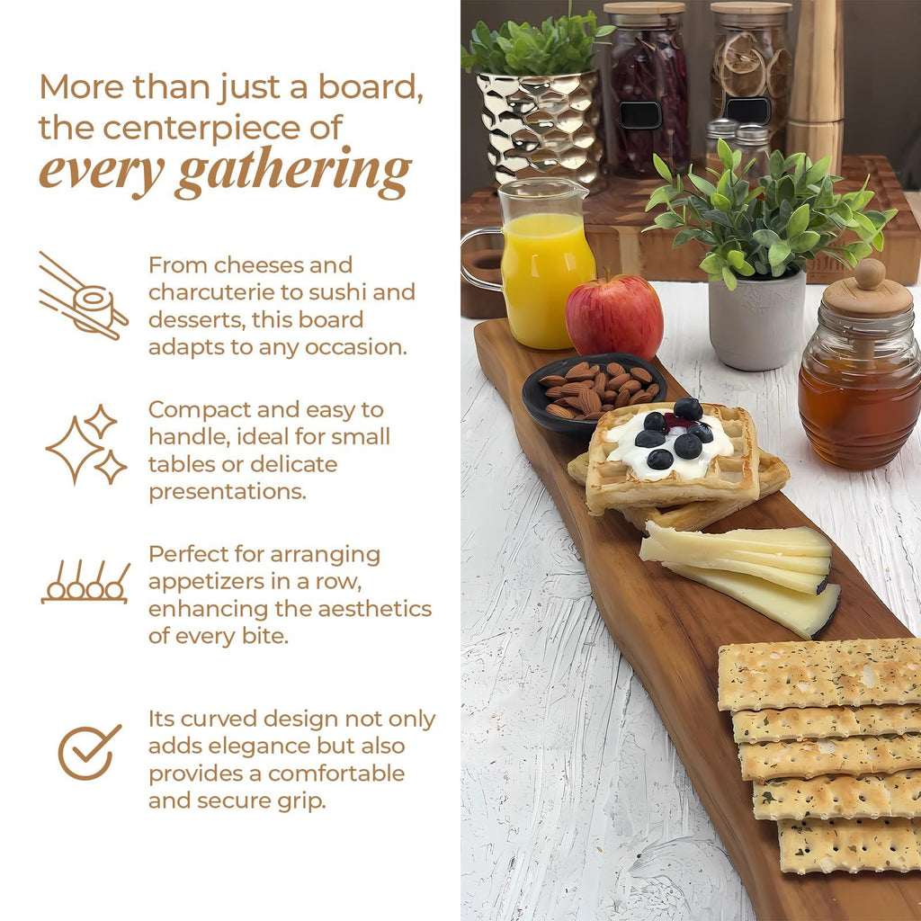 Premium Small Serving Board - Teak Charcuterie Board with Handle for Cheese, Appetizers & Food Presentation