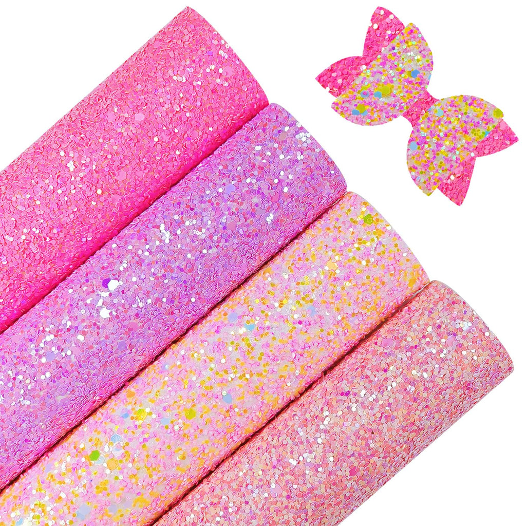 Sparkly Glaze Candy Color Chunky Glitter Fabric Sheets 8 x 12 inch Shiny Multiple Solid Color Summer Faux Leather for