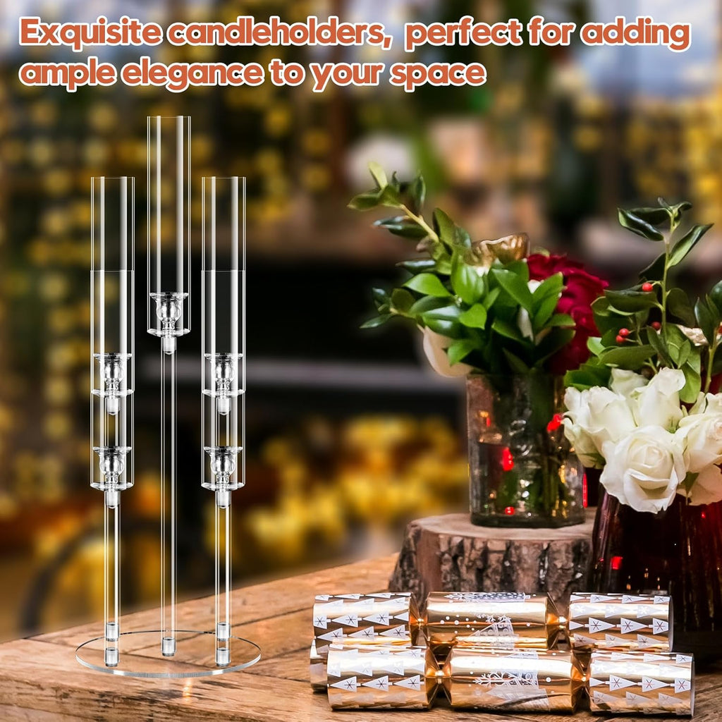 4 Set 5 Arm Acrylic Candelabra Centerpiece, Mjkeomo 27'' Tall Clear Candle Holder for Table, Wedding, Christmas
