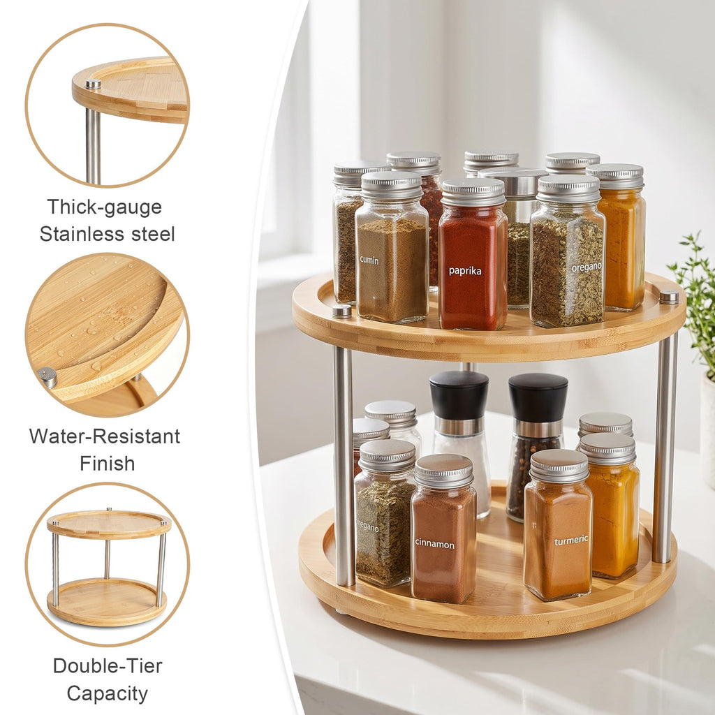 10 inch 2 Tier Lazy Susan, Rotating Spice Rack Organizer for Cabinet