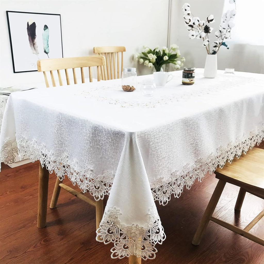 Lace Tablecloth for Rectangle Dining Tables 52 x 70 Inches White Peonies Lace Vintage Party Wedding 