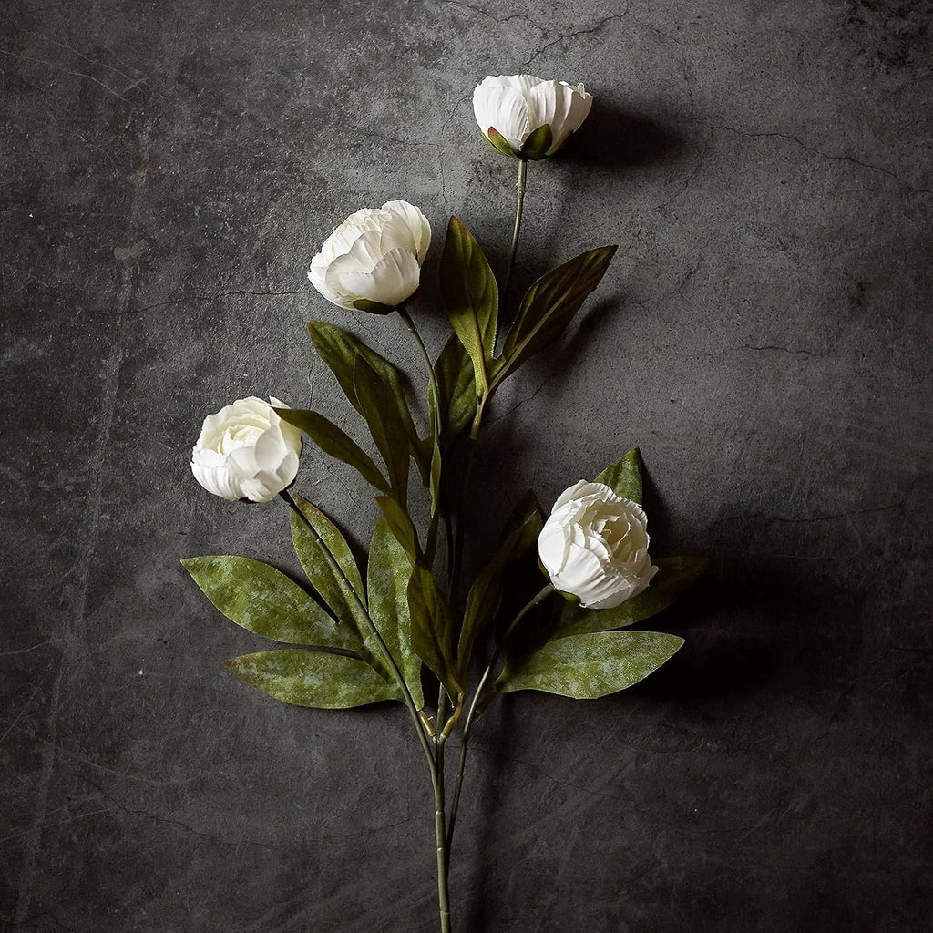 6 Pcs 27" Faux Silk Peony Artificial Flowers Stems for Vase(Cream) | Bulk Fake Peonies Branches with Stems, for DIY