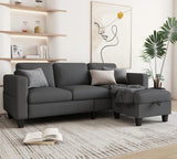 Sectional Couches for Living Room - Convertible L-Shaped Couch, Grey 3 Seater Modern Linen Sofa