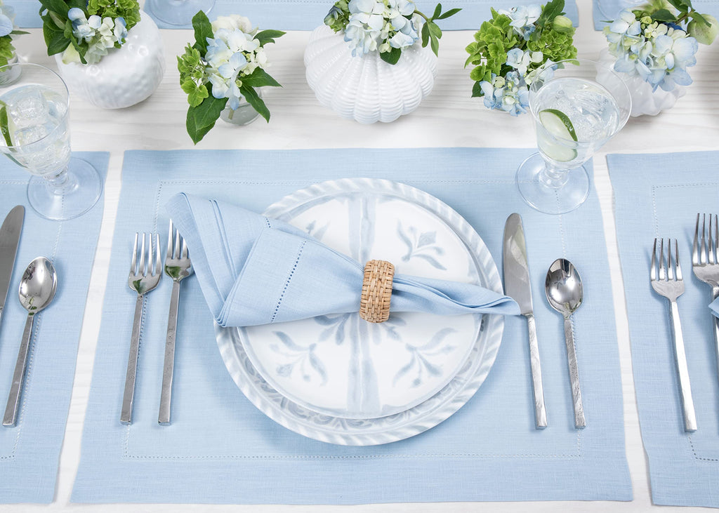 100% Pure Linen Woven Placemats Sky Blue, 14 x 19 in, Set of 4