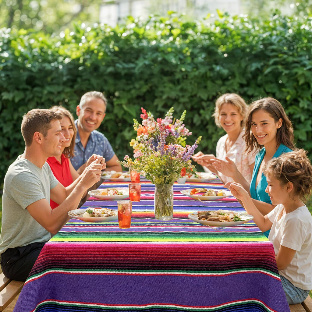 59 x 84 Inch Square Mexican Tablecloth Serape Blanket, Topic Purple