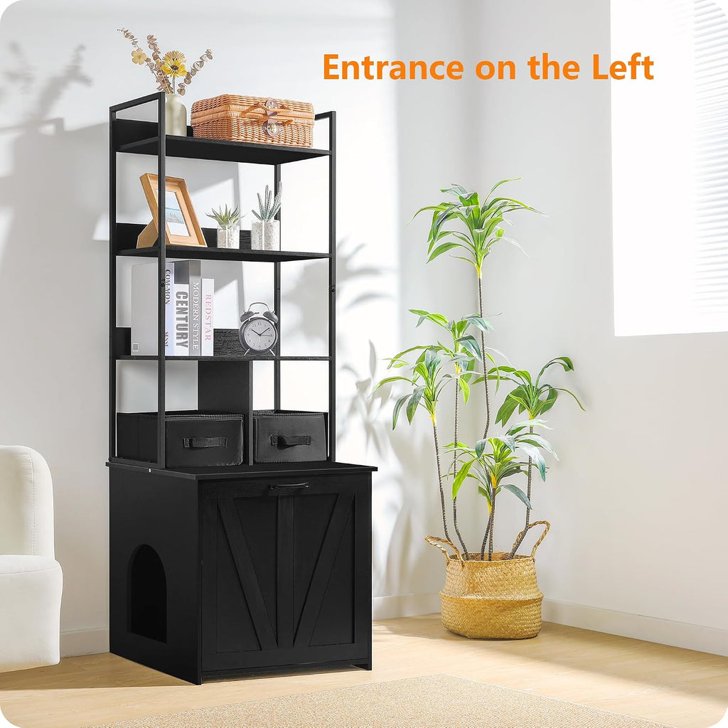 Cat Litter Box Enclosure, 3 Storage Shelves and 2 Drawers, 61.8" H