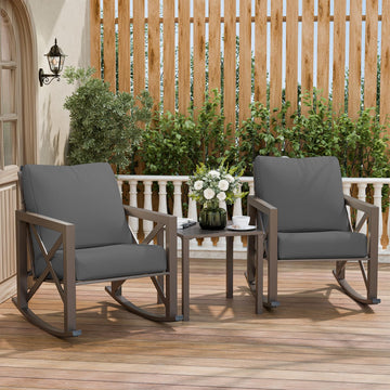 Outdoor Rocking Bistro Set, Patio Chairs Set of 2 with Coffee Table, Gray