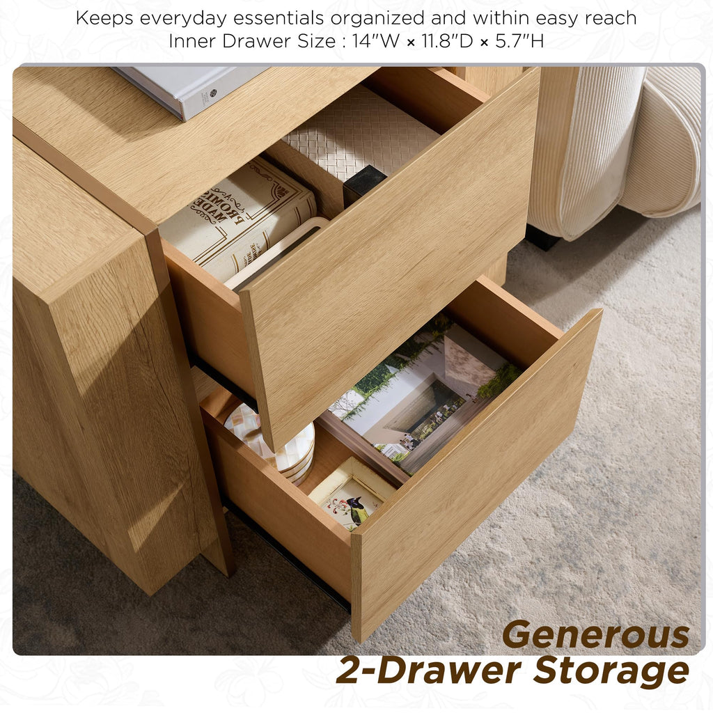 24" Modern 2 Drawer Dresser with Charging Station