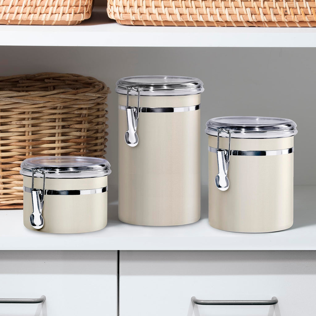 Stainless Steel Kitchen Canister 26 fl oz, Gray - Airtight Clamp Lid, Clear See-Thru Top - Ideal Storage, Food