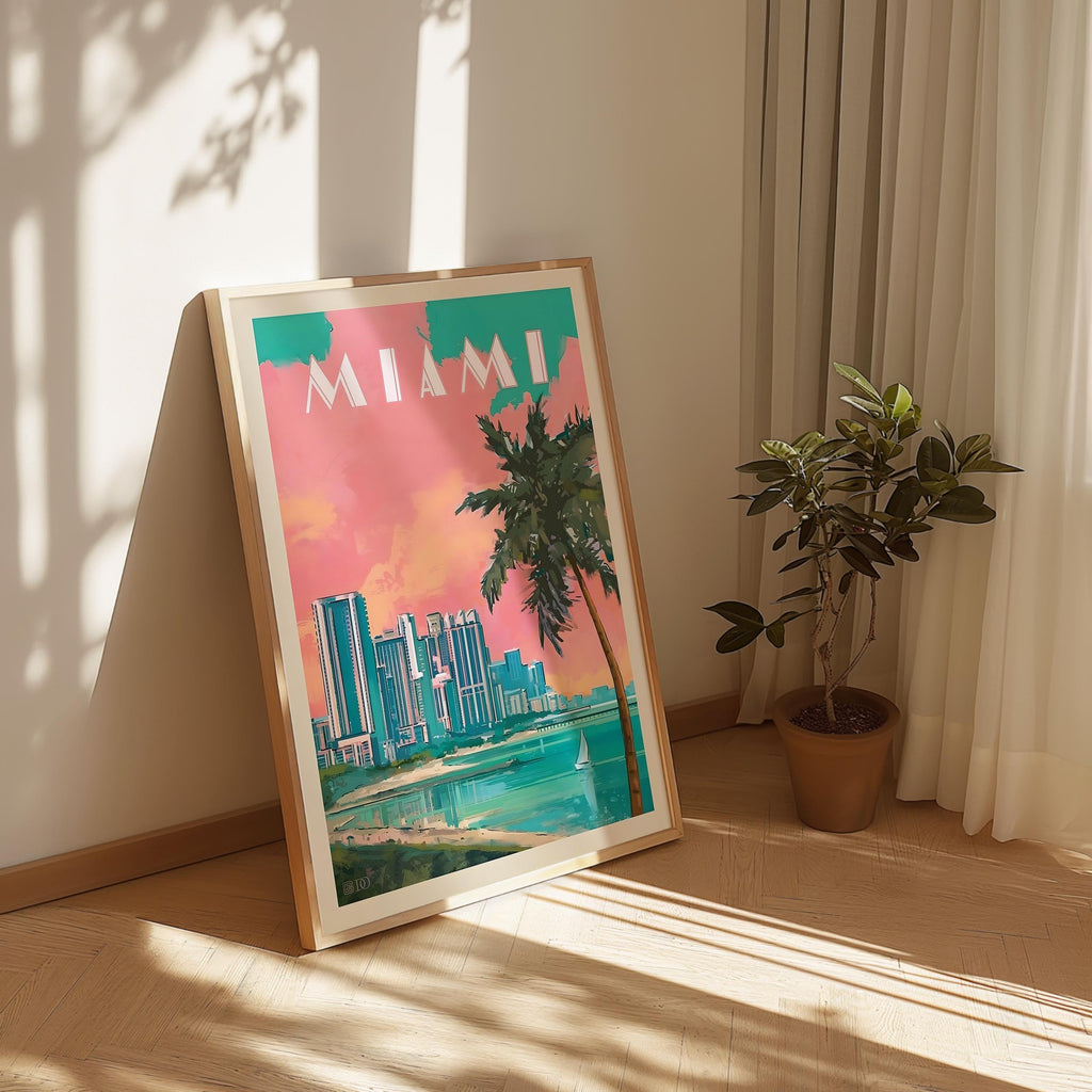 Miami Vintage Travel Poster, Premium Giclee Fine Prints - Modern Aesthetic Wall Decoration, Eclectic Trendy Boho