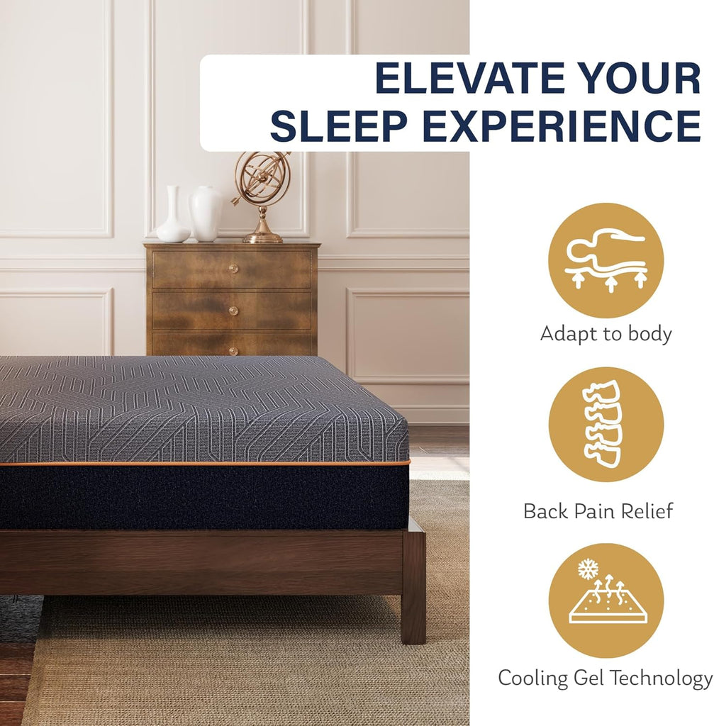 Queen 12" Copper Gel Memory Foam Mattress Pressure Relief Medium | Fiberglass Free, Back pain Relief, Graphene Tech