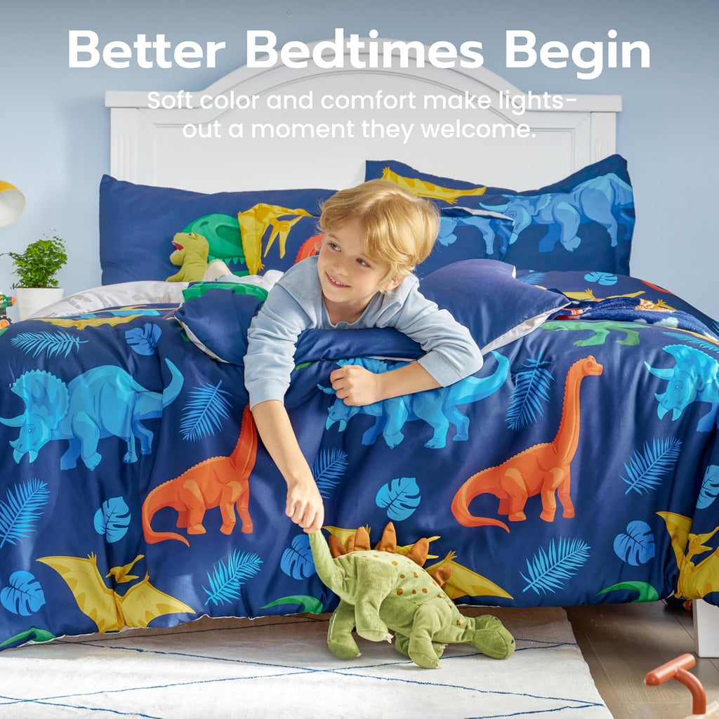 Joiedomi Kid Twin Comforter Set 5 Piece Dinosaur Bedding Set for Boys Girls Super Soft Microfiber Bed in a Bag with