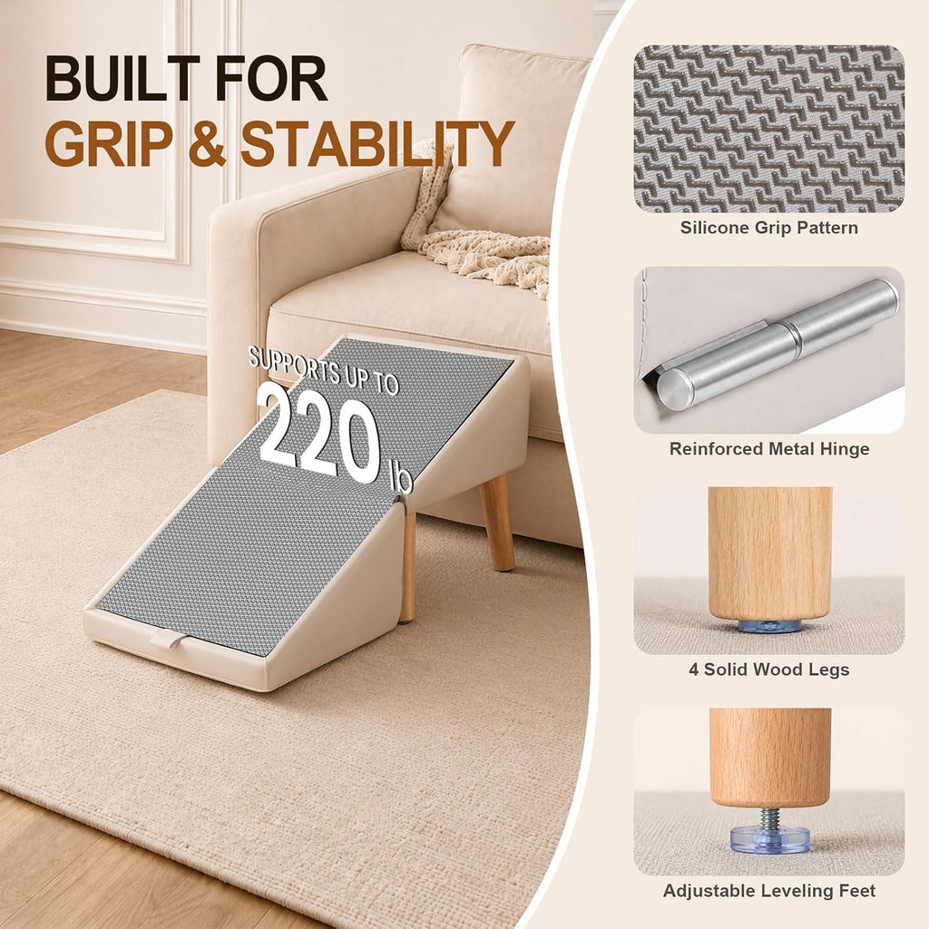 Dog Ramp for Couch and Bed, 16" High Foldable 2-in-1 Dog Ramp Ottoman, Solid Wood Frame with Non-Slip Mat, Easy to