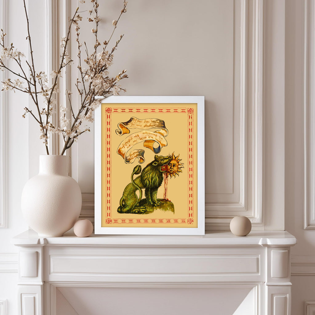 Vintage Poster - Retro Green Lion Devouring The Sun Print - Hermetic Art - Mythology Art - Gift for Men & Women