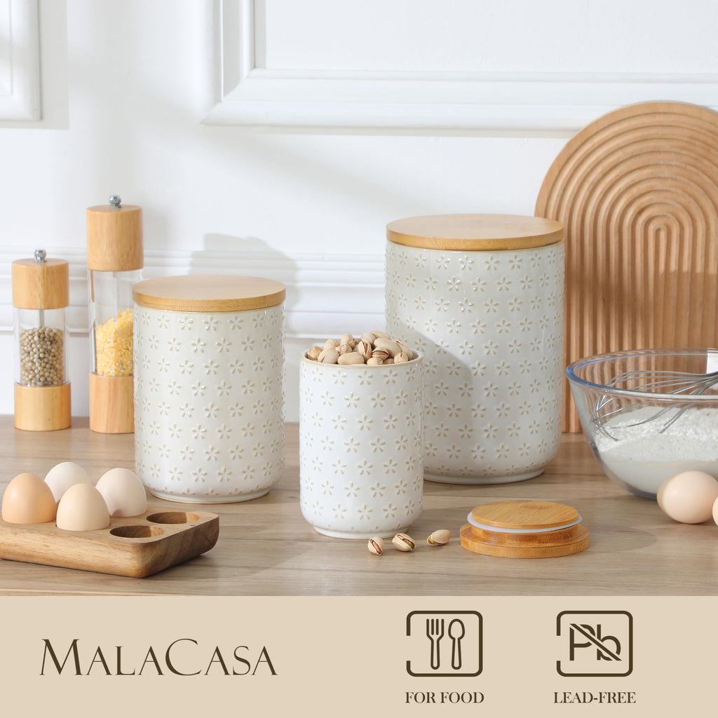 Ceramic Canisters Set with Airtight Lids, 80/40/20 oz Coffee Canister, Cookie Jar & Sugar Container, Canister Sets