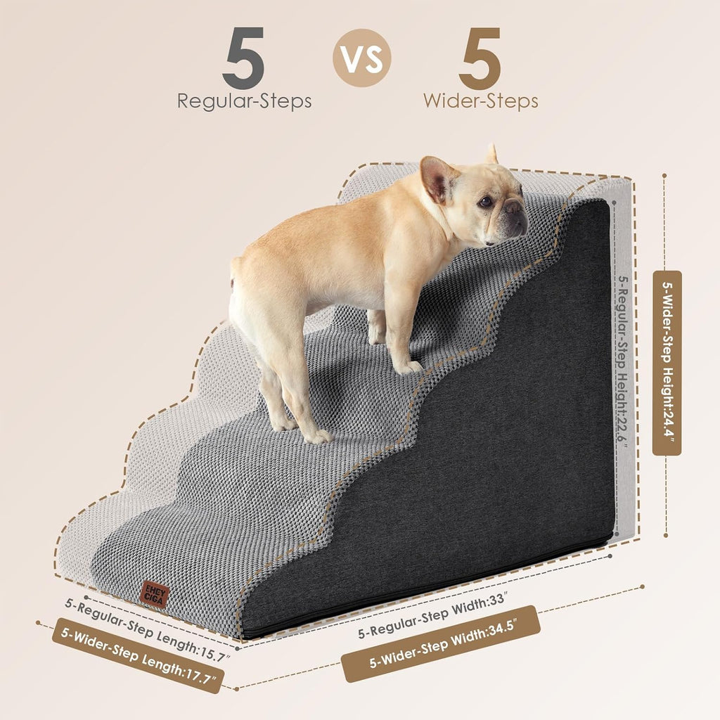 Extra Wide Dog Stairs for Large Dogs, 24.4" H Pet Step, Grey