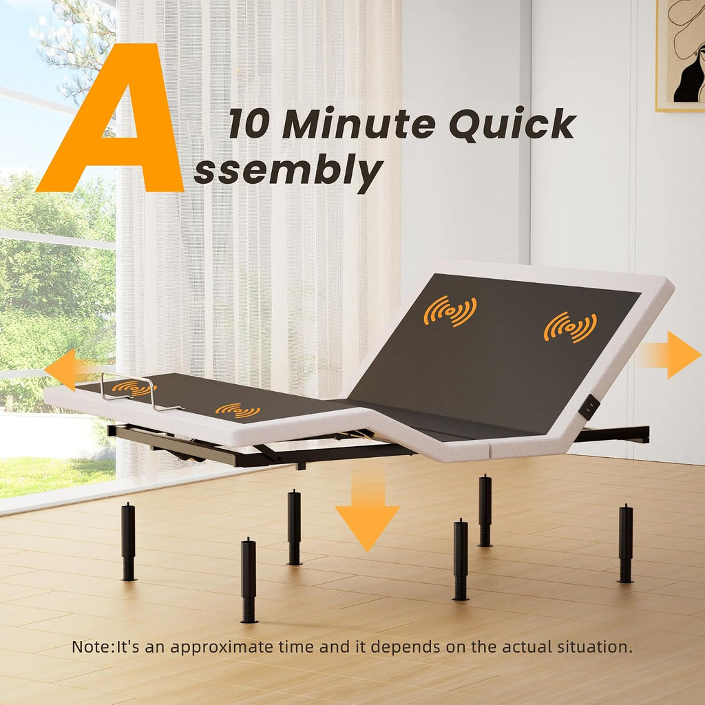 Queen Adjustable Bed Frame with Massage, Wireless Remote, Head Foot Incline, USB, Underbed Light - Heavy Duty