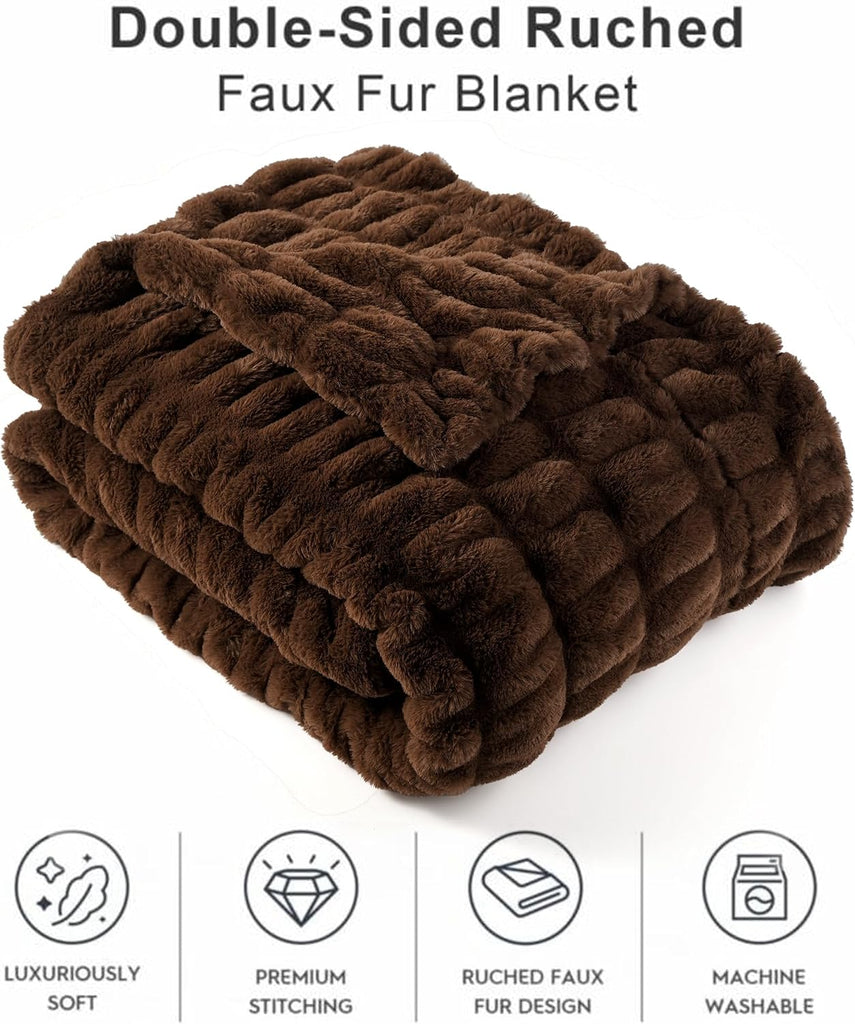 Luxury Faux Fur Throw Blanket for Couch, 60"x80", Double Side