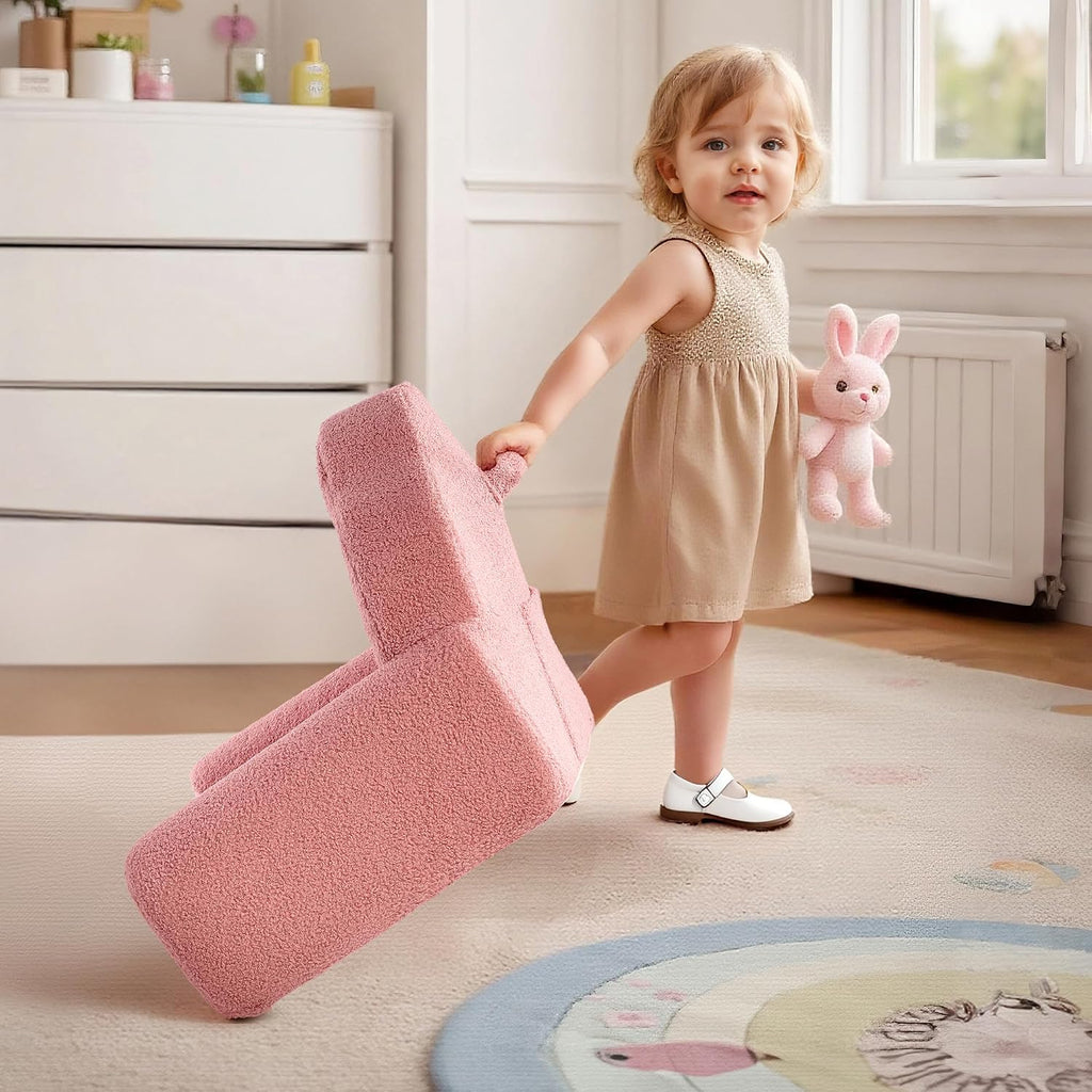 Toddler Chair, Comfy Kids Sofa with Teddy Fleece, High Resilience Sponge, and Hidden Storage Pocket, Toddler Couch