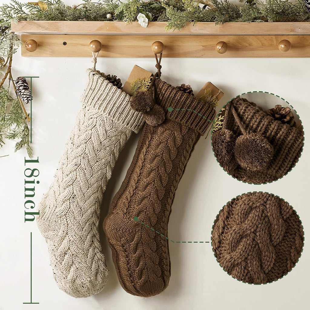 Farmhouse Knitted : 6 Pack 18 Inch Earth Tones Christmas Stockings, Rustic Cozy Hanging Xmas Stockings Decorations - Set of 6