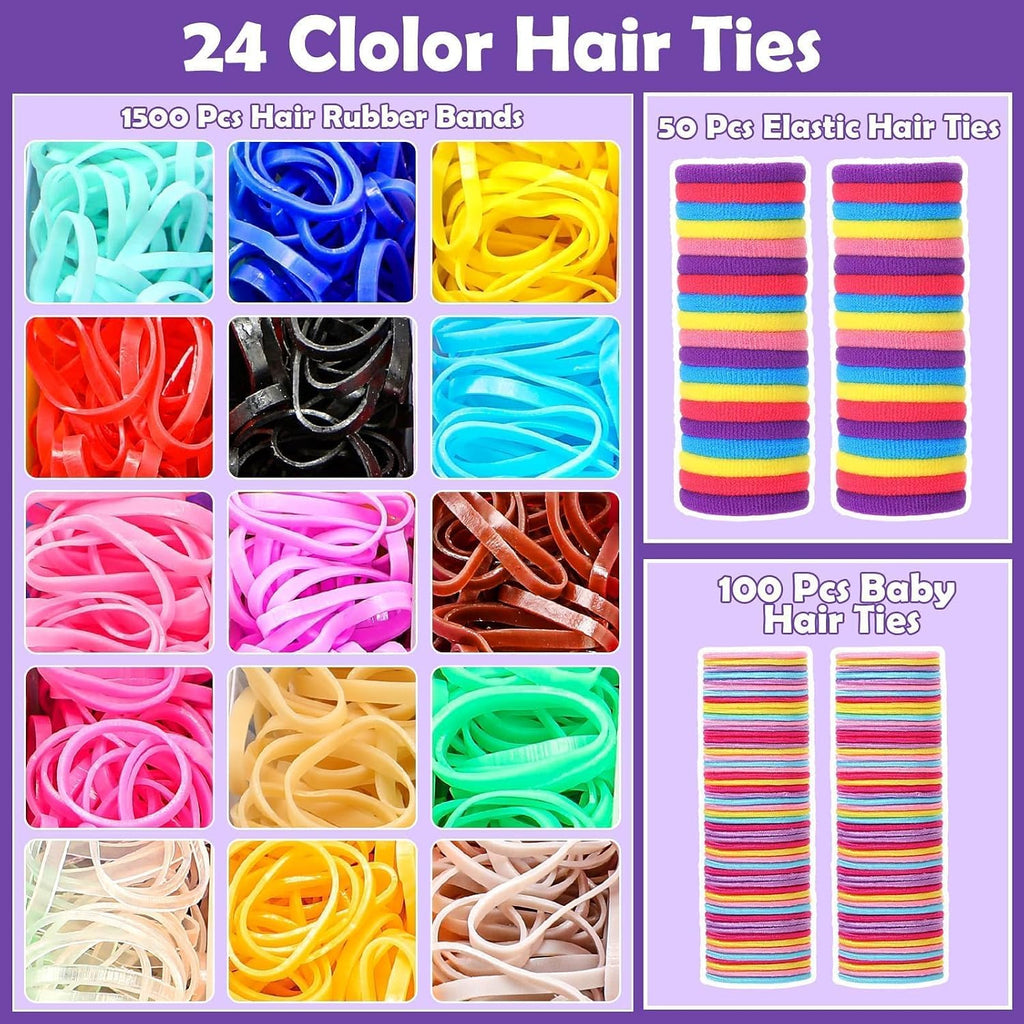 Hair Accessories for Girls, 1698 Pcs Hair Rubber Bands with Elastic Hair Ties Hair Clips Hair Wax Stick Spray Bottle