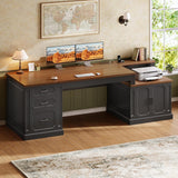 Farmhouse 70.9" Executive Desk, Home Office Desk with File Drawers and Storage Cabinet