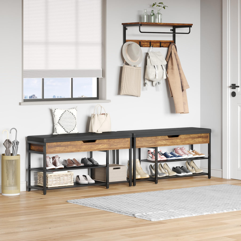 37.8'' Shoe Rack Bench with Upholstered Cushion
