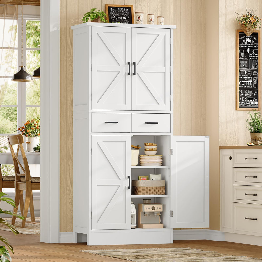 Farmhouse Pantry Cabinet, Tall Kitchen Storage Cabinet with Barn Doors