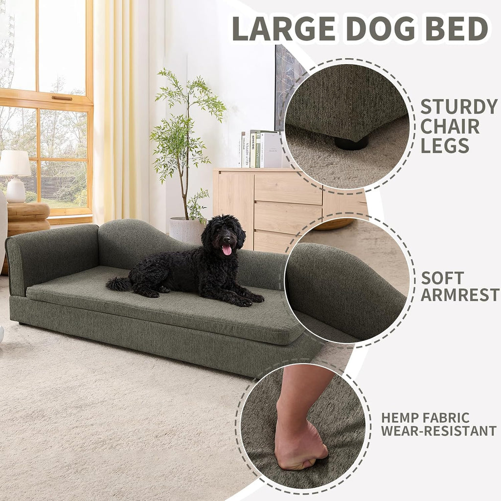 Oversized Pet Sofa for Medium & Large Dogs, Modern Dog Couch with Irregular Wave Backrest & Single Armrest
