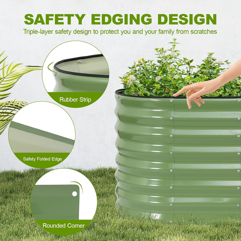 24" Tall Galvanized Raised Garden Bed Outdoor, 4x2x2ft, Green | Deep Metal Planter Box, Safety Edging, Support Bars