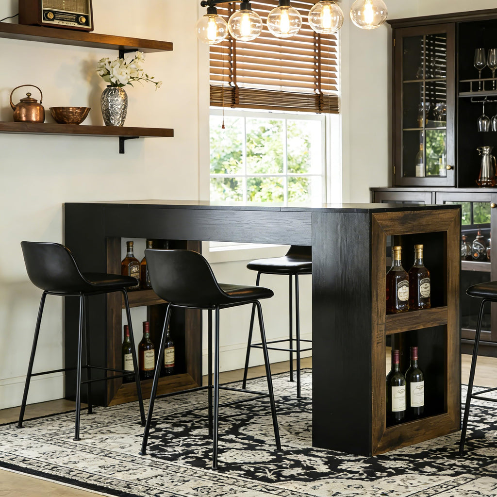 63" Bar Table, Counter Height Pub Table with Storage Shelves