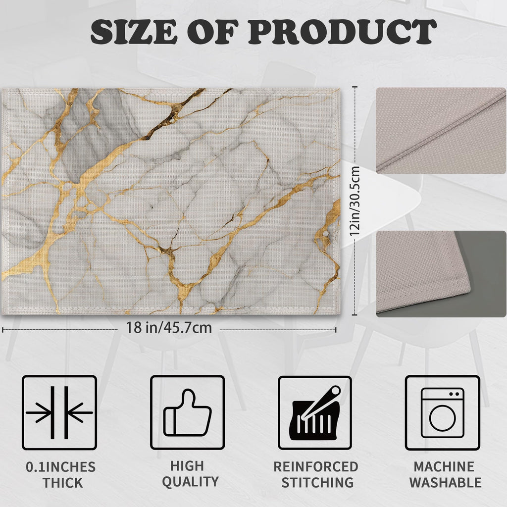 Placemats Set of 6,White Gold Marble Linen Table Mats Abstract Heat Resistant Place Mats Washable Dining Table Mats
