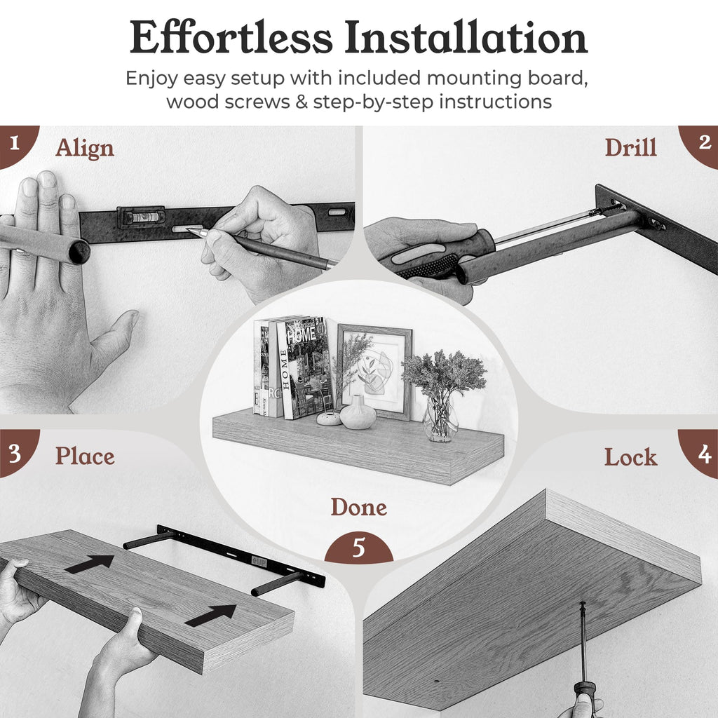 40" Rustic Brown Floating Shelves 12inch Deep Wall Shelf, Set of 2