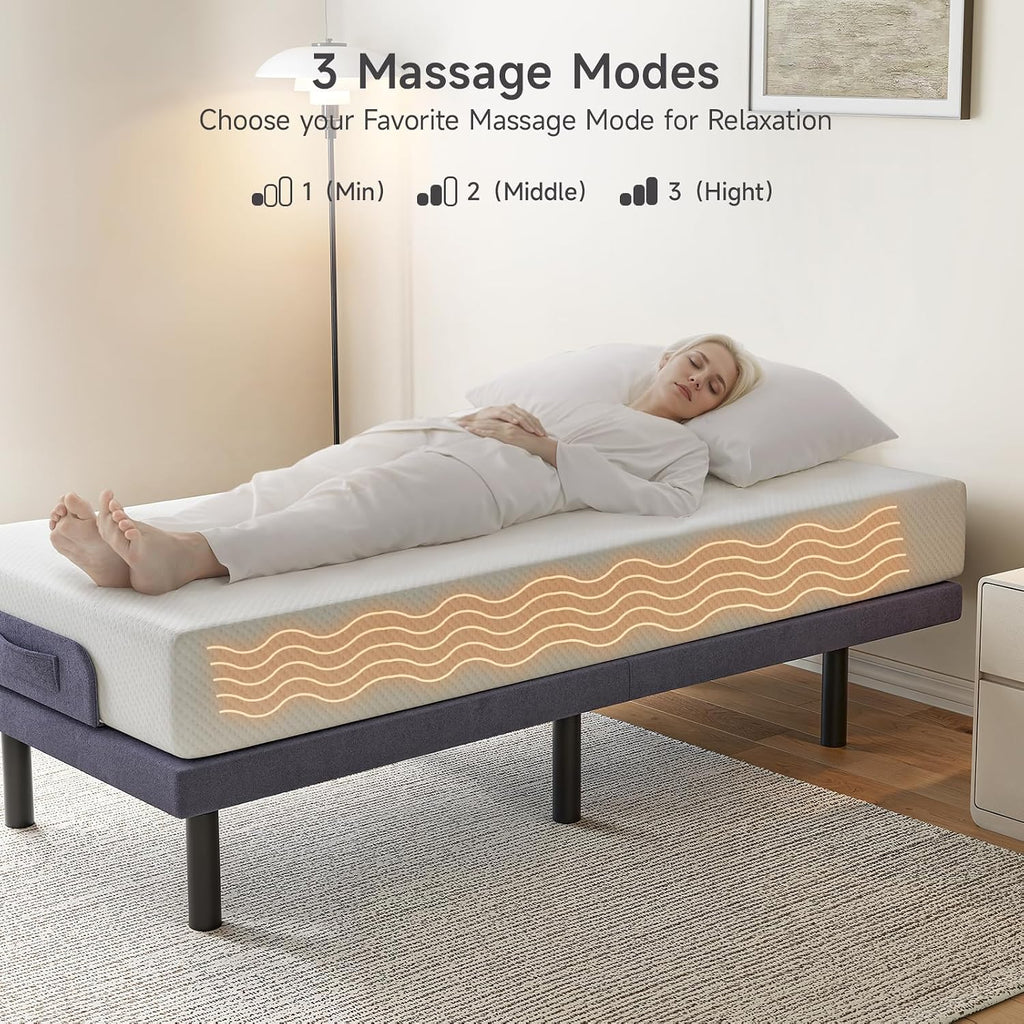 Twin XL Adjustable Bed Frame with Wireless Remote, 3 Massage Modes